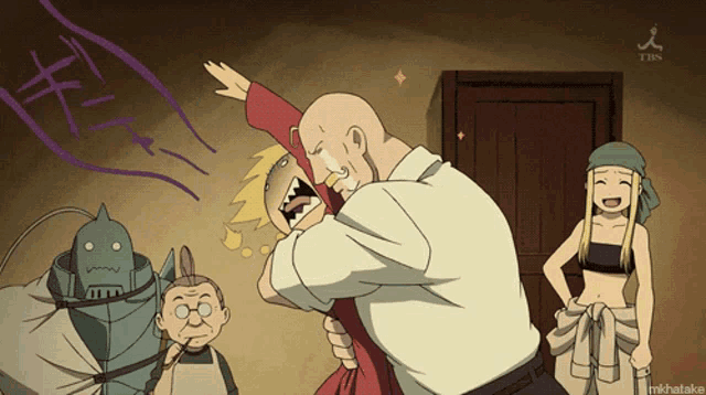 a cartoon of a man holding a girl with the letters tbs on the bottom right
