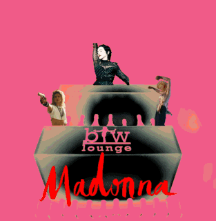 a yellow background with a green box that says madonna on it
