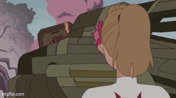 a cartoon of a woman with a flower in her hair standing next to a man in a coffin .