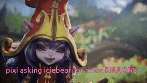 pixi asking icebear for more ribbons is displayed on a screen
