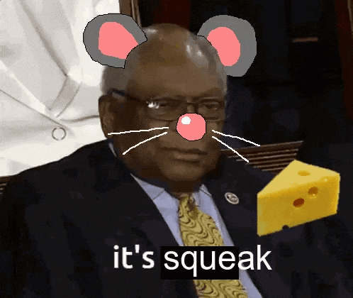 a man in a suit and tie is holding a piece of cheese with a mouse nose on his face ..