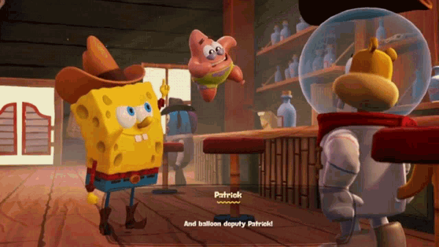 spongebob and patrick are in a video game