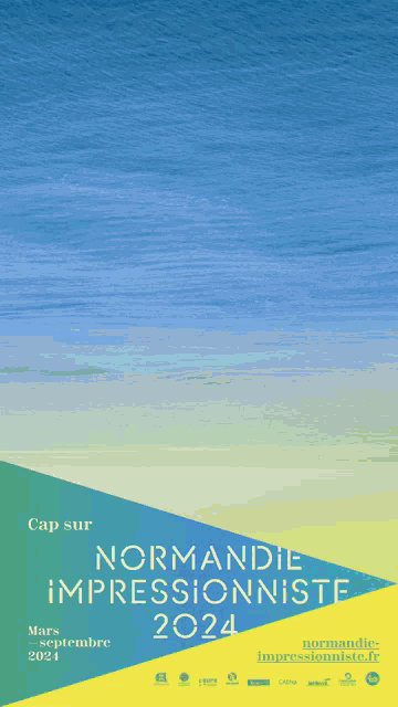 a poster for normandie impressionniste shows a blue ocean
