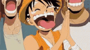 monkey d luffy from one piece is laughing with his hands together