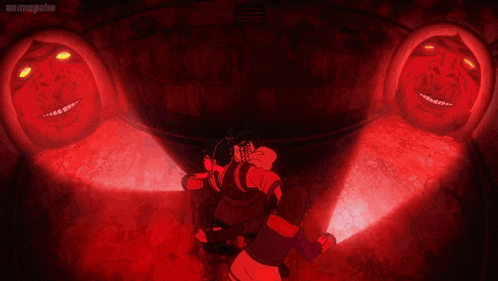 a person holding a flashlight in a dark room with animepahe written on the bottom right corner
