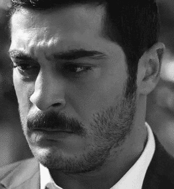 a black and white photo of a man with a beard and mustache