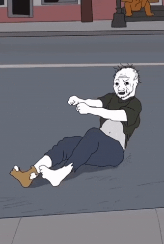a cartoon of a man laying on the ground with his feet up