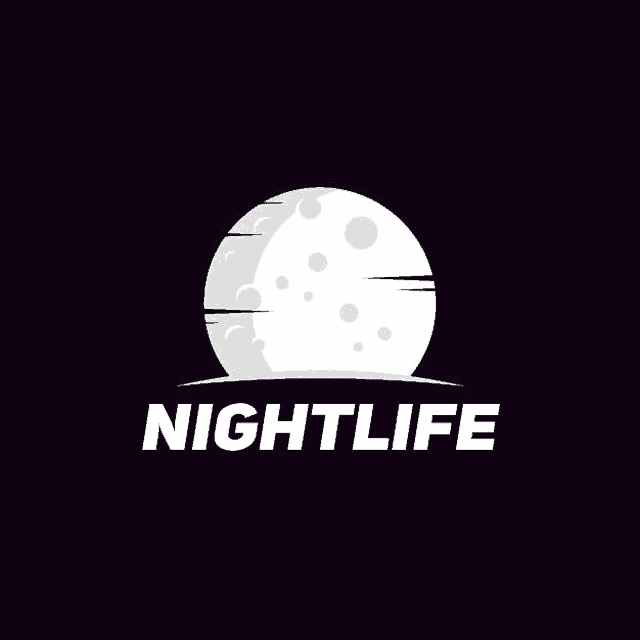 a logo for nightlife with a crescent moon