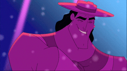 a cartoon character with a blue hat and a purple background