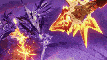 a purple background with a sword that looks like a star with the letter s on it