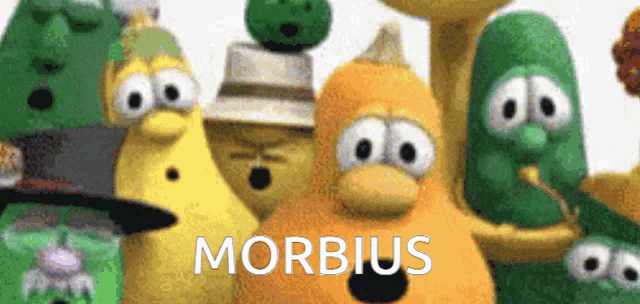 a group of stuffed vegetables with the word morbidus in the corner