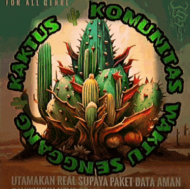 a poster with a cactus and the words " komunitas waktu " around it