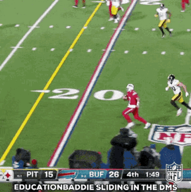 a football game is being played between pit 15 and buf 26 at 1:49