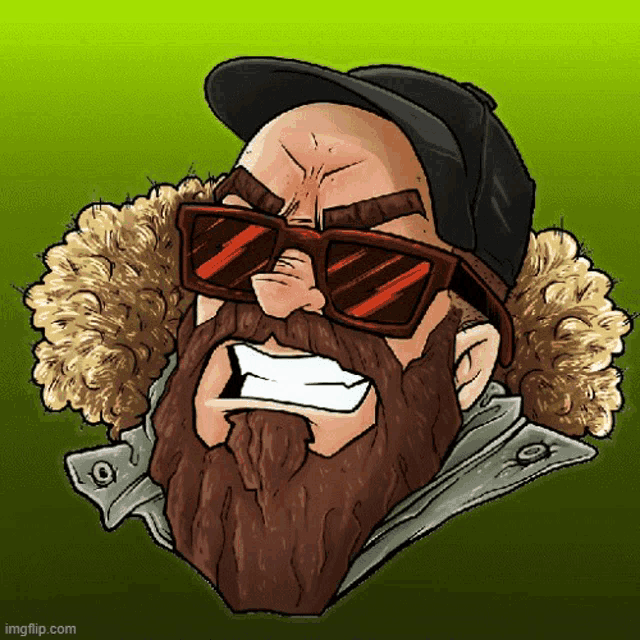 a cartoon drawing of a man with a beard wearing sunglasses