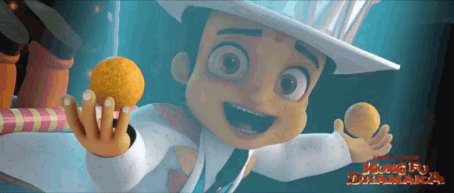 a cartoon character holding a ball with the words kung fu dramaka written on the bottom right
