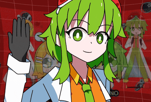 a cartoon of a girl with green hair and the word no in the corner