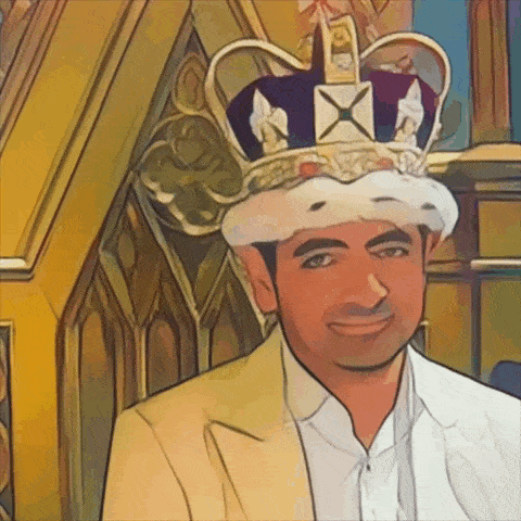 a cartoon of a man wearing a crown with a x on it