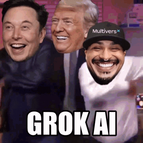 elon musk donald trump and a man wearing a hat that says multivers