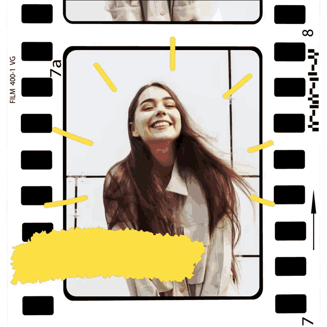 a woman is smiling in a frame that says film 400-1 vg on the bottom