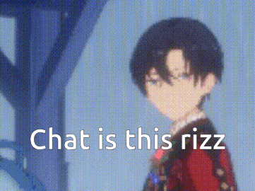 a blurry picture of a boy with the words `` chat is this rizz '' written above him .