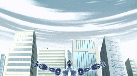 a cartoon of a robot flying through the air