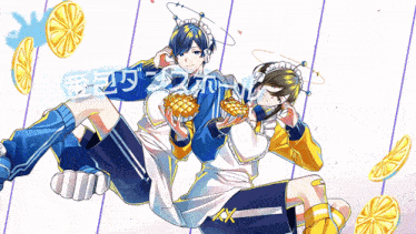 a couple of anime characters with the letter xx on their pants