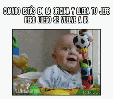 a baby is playing with a stuffed animal and the caption says cuando estas en la oficina
