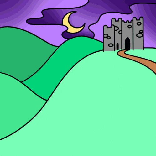 a drawing of a castle on top of a hill
