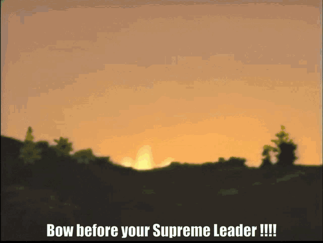 a picture of a sunset with the words " bow before your supreme leader " below it