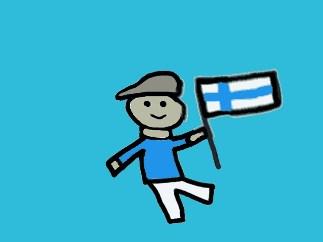 a cartoon of a man holding a small finland flag