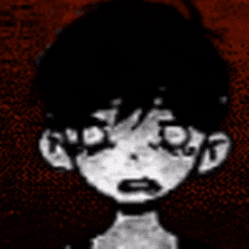 a black and white drawing of a person 's face with a red background