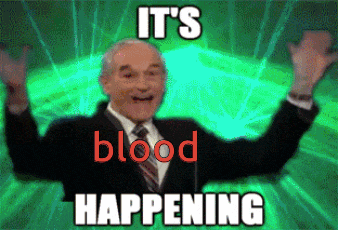 a man in a suit and tie says it 's blood happening with his hands in the air