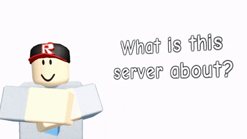 a picture of a roblox character with the words " what is this server about " below him