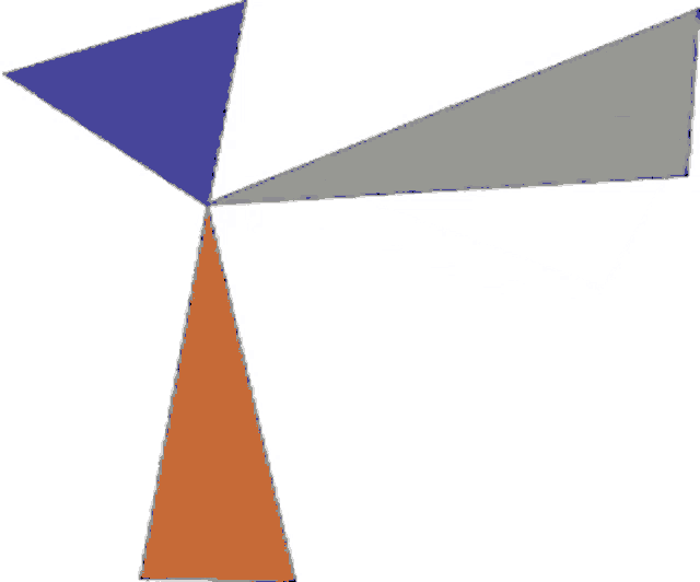 a blue triangle is surrounded by orange and gray triangles on a white background