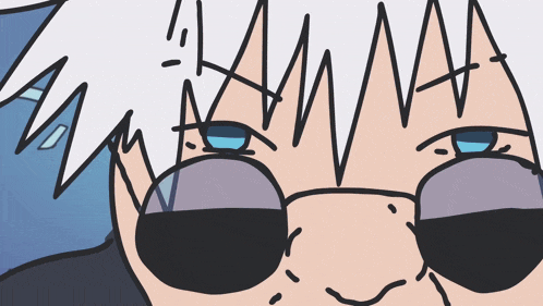 a cartoon drawing of a person wearing sunglasses and a blue shirt