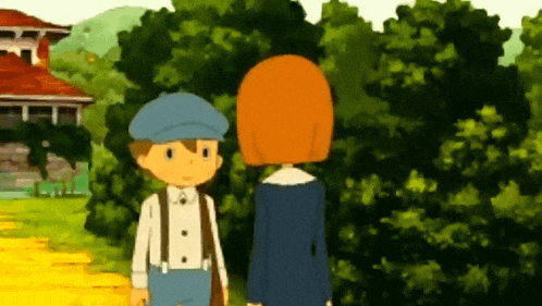 a boy and a girl are standing next to each other in a cartoon