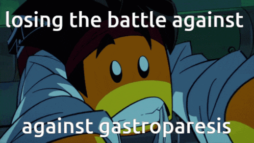 a picture of a cartoon character with the words " losing the battle against against gastroparesis "