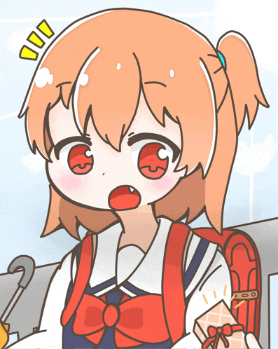 a cartoon drawing of a girl holding a gift