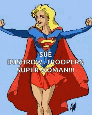 a cartoon drawing of a woman dressed as superman