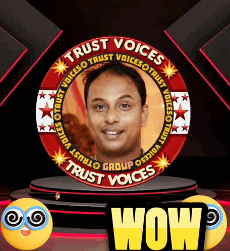 a man in a circle with the words trust voices around him