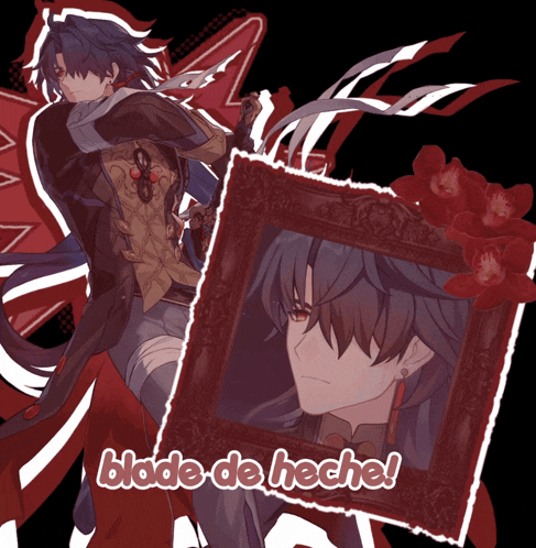 a picture of a man with the words blade de hecha written on the bottom