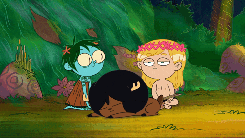 a cartoon character with a flower crown on her head