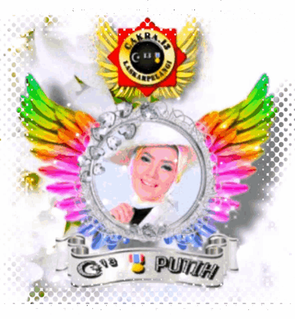 a picture of a woman in a frame with the name putih written below it