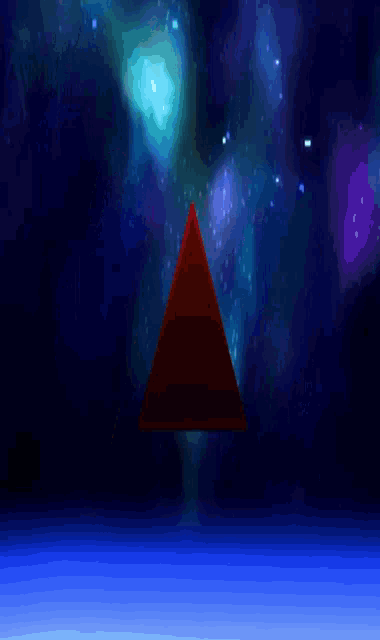 a red triangle is in the middle of a blue galaxy