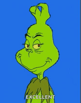 a cartoon of grinch with a very angry face and the words `` excellent '' on a blue background .