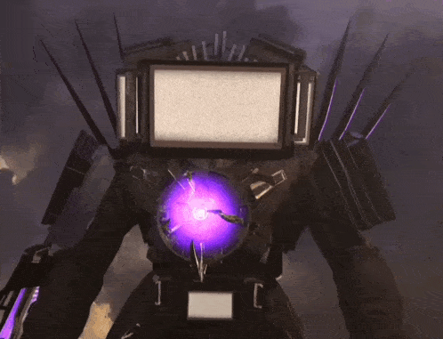 a robot with a purple light coming out of it 's head