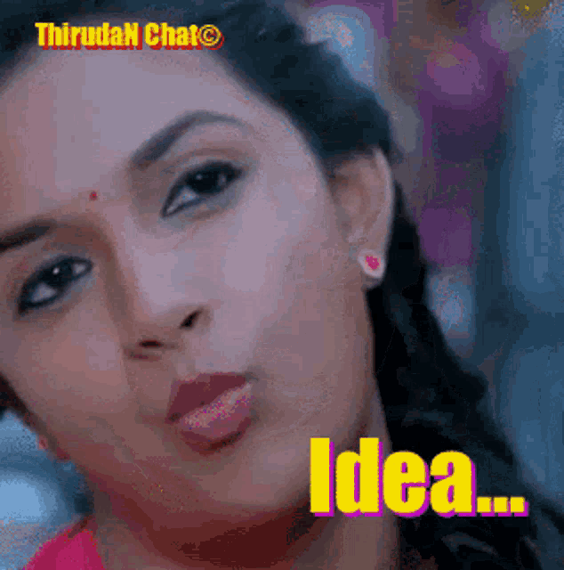 a close up of a woman 's face with the words idea written on it