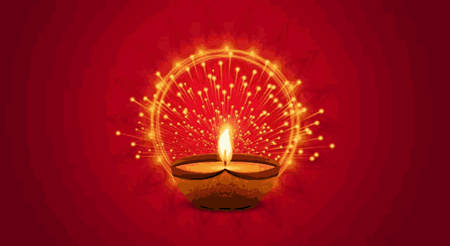 a candle in a bowl with a circle of lights around it