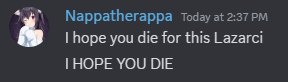 a screenshot of a discord conversation between nappatherappa and i hope you die
