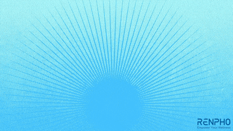 an advertisement for renpho shows a hand massager on a blue background